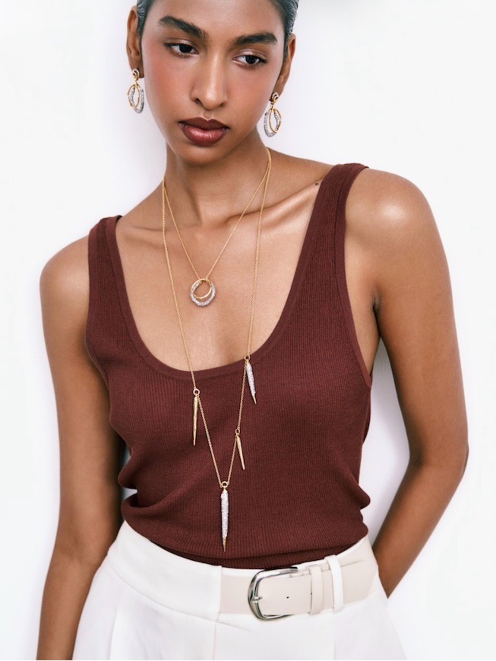 ALEXIS BITTAR Solanales Crystal Stationed Spear Necklace Gold Clear MY30 JN04